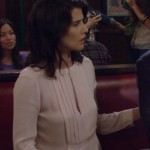Robin’s blush pleat front top with split on How I Met Your Mother