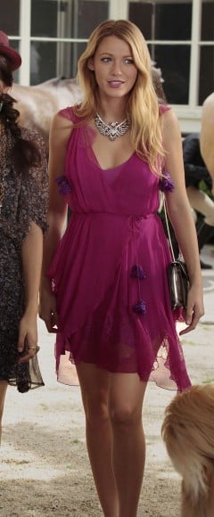 Serena's pink dress with purple flowers on Gossip Girl