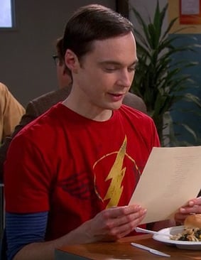 Sheldon's "The Flash" shirt with wings on The Big Bang Theory