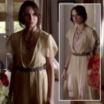 Spencer’s yellow dress with pleats and splits on Pretty Little Liars