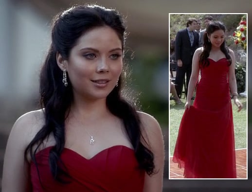 April’s red strapless dress on The Vampire Diaries