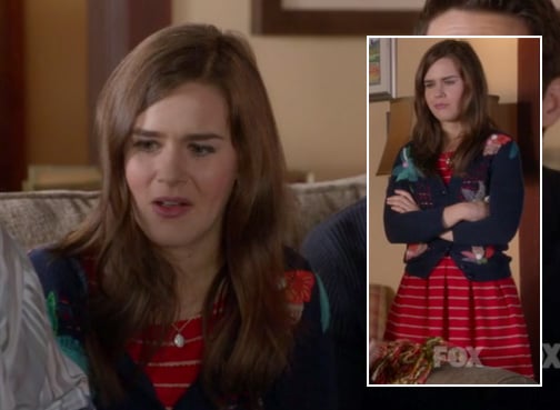 Betsey's red Anthropologie dress on The Mindy Project