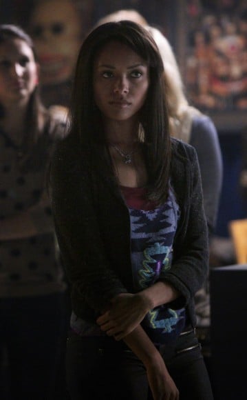 Bonnie's purple printed tank top on Vampire Diaries season 4