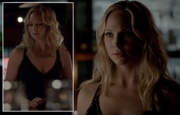 Caroline's black studded vneck cami on The Vampire Diaries