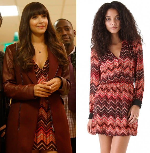 Cece's orange and red zig zag print dress on New Girl