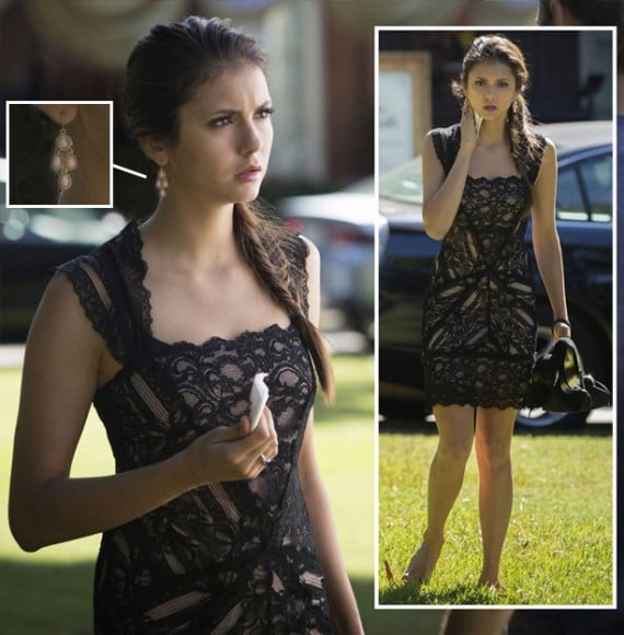 Elena's black lace dress and earrings on The Vampire Diaries