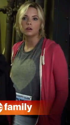 Hanna’s grey heart shirt with pink hoodie on Pretty Little Liars