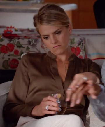 Jane’s brown longsleeve silk top on Happy Endings