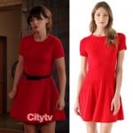 Jess’s red pleated sweater dress on New Girl