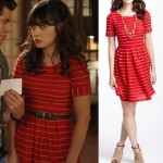 Jess’s red dress with cream stripes on New Girl