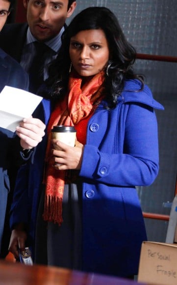 Mindy Kaling's cobalt blue coat on The Mindy Project