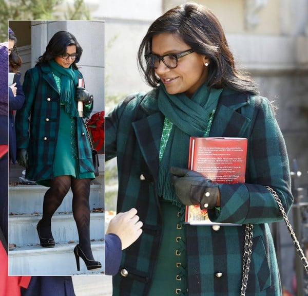 Mindy Kalings green check coat from Modcloth