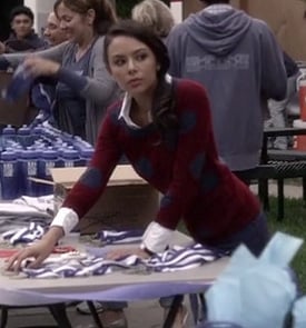 Mona's burgundy and navy blue polka dot sweater on PLL