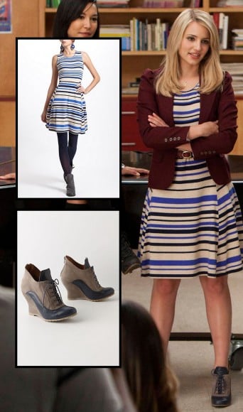 Quinn's blue and white stripey dress on Glee season 4