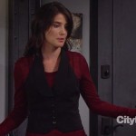 Robin’s red longsleeve top with black waistcoat on How I Met Your Mother