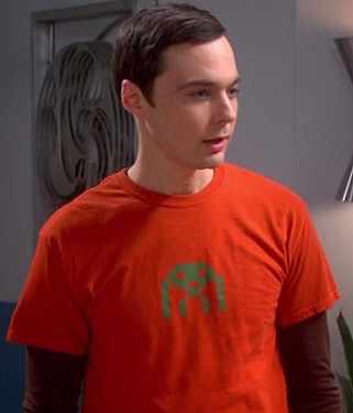Sheldon’s orange space invader shirt on The Big Bang Theory