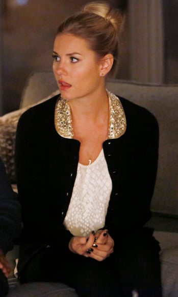 Alex's black cardigan with gold collar on Christmas ep of Happy Endings