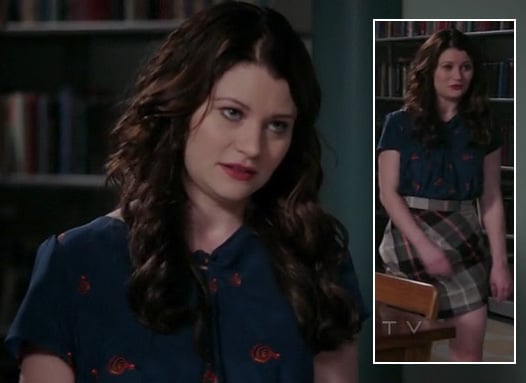 Belle’s plaid skirt with navy blue top on Once Upon A Time