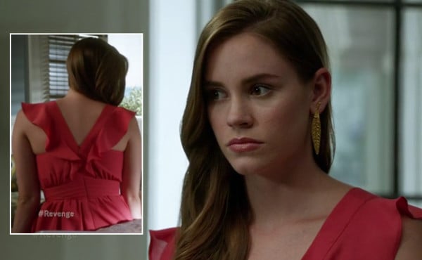 Charlottes red wrap dress with ruffles on Revenge