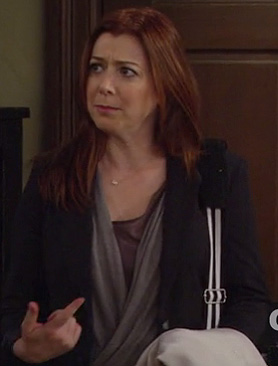 Lily’s grey wrap top on How I Met Your Mother