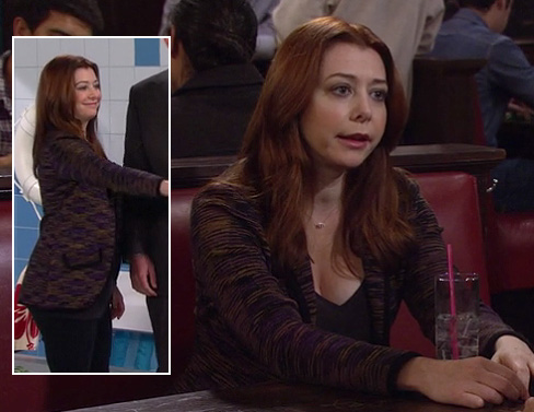Lily’s purple patterned jersey blazer on How I Met Your Mother
