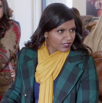 Mindy's grey checkered coat with yellow scarf on The Mindy Project