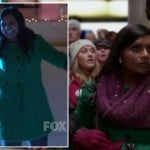 Mindy’s green coat while ice skating on The Mindy Project