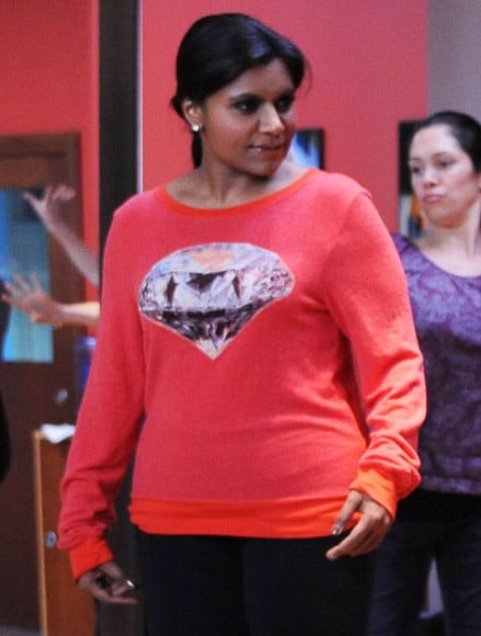 Mindy's red diamond/jewel sweater on The Mindy Project