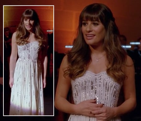Rachel’s white strapless gown on Glee
