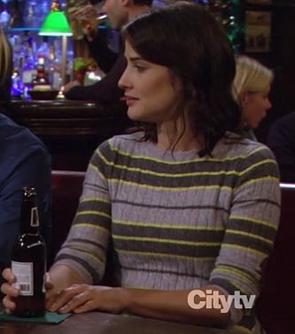 Robin’s grey and yellow striped sweater with elbow patches on How I Met Your Mother