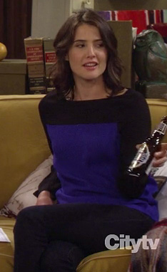 Robin’s blue and black colorblock sweater on How I Met Your Mother