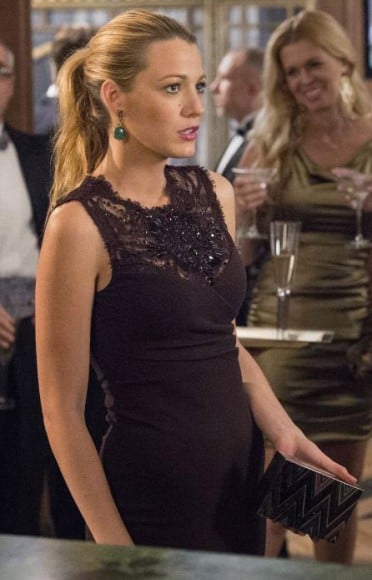 Serena's black dress and green earrings on Gossip Girl