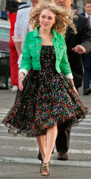 Carrie's rainbow polka dot dress on The Carrie Diaries Pilot