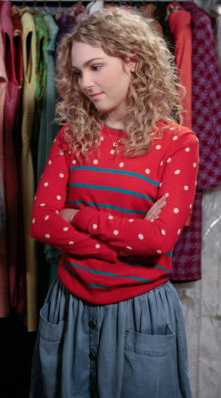 Carrie's red stripe and polka dot shirt on The Carrie Diaries