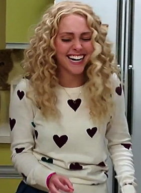 Carrie's white heart sweater on The Carrie Diaries