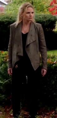 Jennifer Morrisons leather drape jacket on Once Upon A Time