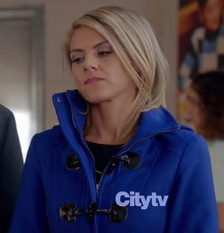 Jane's cobalt blue coat on Happy Endings