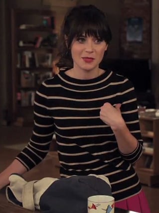 Jess Day in a J. Crew striped sweater on New Girl