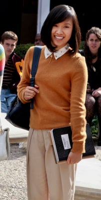 Jill’s mustard yellow sweater with white collar on The Carrie Diaries