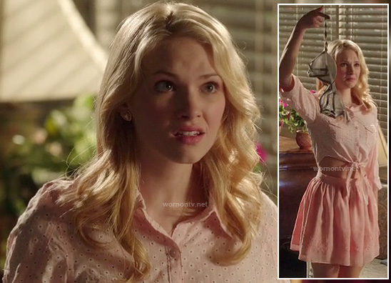 Magnolias peach pink tie front top and skirt on Hart of Dixie