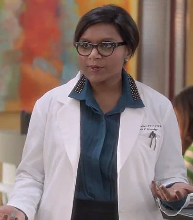 Mindy's blue studded collar top on The Mindy Project