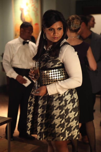 Mindy's silver and black houndstooth dress on The Mindy Project