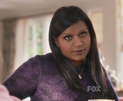 Mindy's purple and black sweater on The Mindy Project