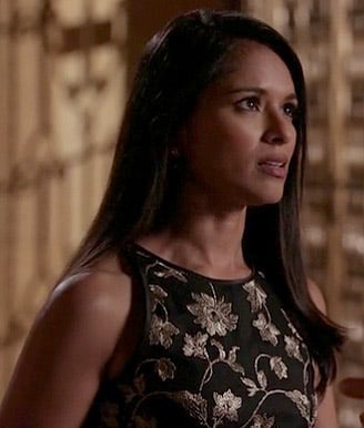 Padma's black and gold floral dress on Revenge