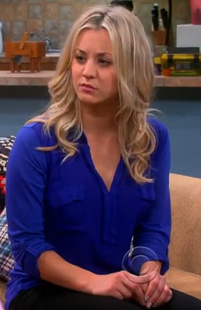 Penny's blue blouse with roll up sleeves on The Big Bang Theory