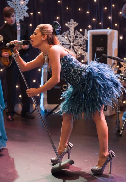 Sugar's blue feather dress on Glee