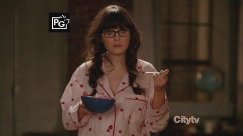 Jess’s pink heart PJs on New Girl