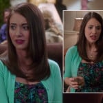 Annie’s green and blue printed dress and mint green cardigan on Community