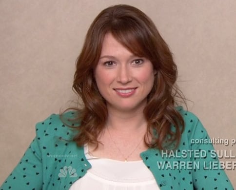 Erin’s green heart print cardigan on The Office
