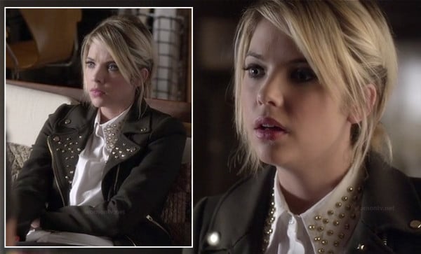 Hanna's black studded jacket and white shirt on PLL